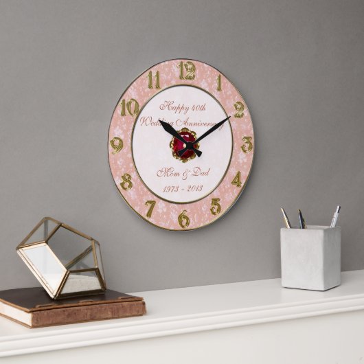 Damask 40th Wedding Jubileum Clock Grote Klok (Kantoor)
