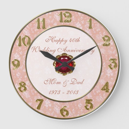 Damask 40th Wedding Jubileum Clock Grote Klok (Voorkant)