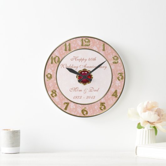 Damask 40th Wedding Jubileum Clock Grote Klok (Huis)