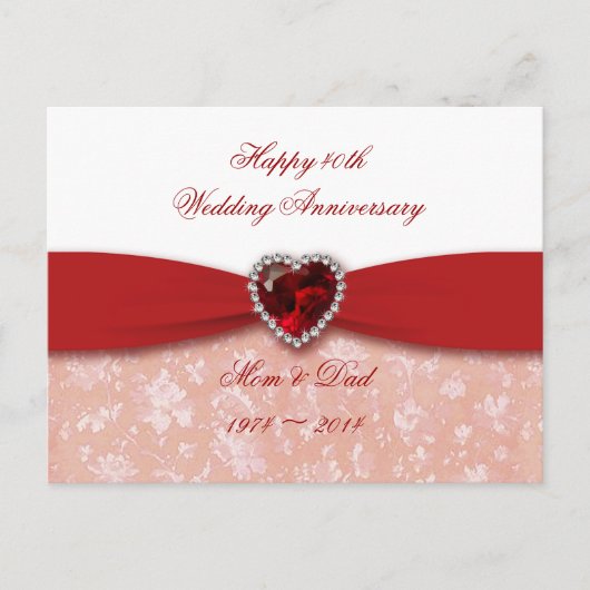 Damask 40th Wedding Jubileum Design Briefkaart (Voorkant)