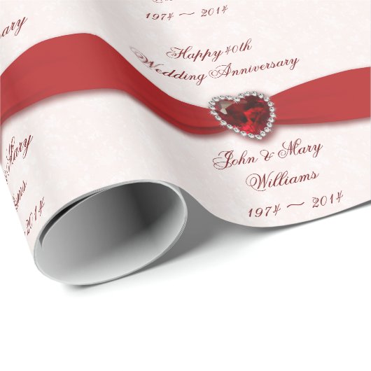 Damask 40th Wedding Jubileum Design Cadeaupapier (Rol Hoek)