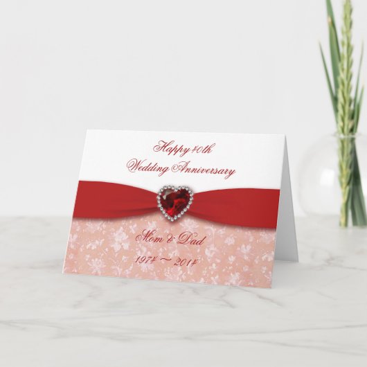Damask 40th Wedding Jubileum Design Kaart (Voorkant)