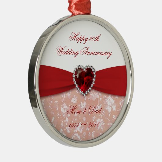 Damask 40th Wedding Jubileum Design Metalen Ornament (Rechts)