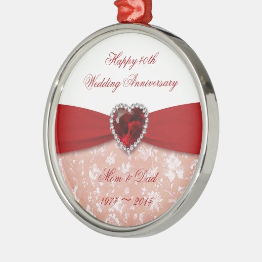 Damask 40th Wedding Jubileum Design Metalen Ornament (Links)