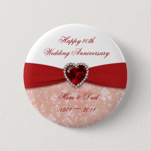 Damask 40th Wedding Jubileum Design Ronde Button 5,7 Cm (Voorkant)