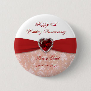 Damask 40th Wedding Jubileum Design Ronde Button 5,7 Cm