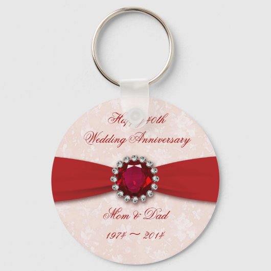 Damask 40th Wedding Jubileum Design Sleutelhanger (Voorkant)