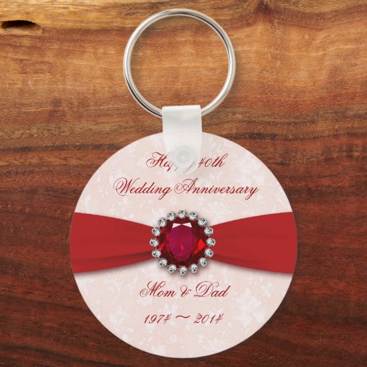 Damask 40th Wedding Jubileum Design Sleutelhanger (Voorkant)