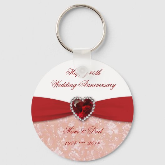 Damask 40th Wedding Jubileum Design Sleutelhanger (Voorkant)