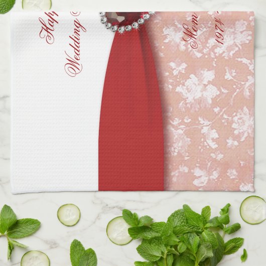 Damask 40th Wedding Jubileum Design Theedoek (Gevouwen)