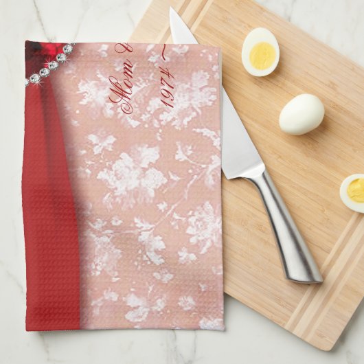 Damask 40th Wedding Jubileum Design Theedoek (Quarter Fold)