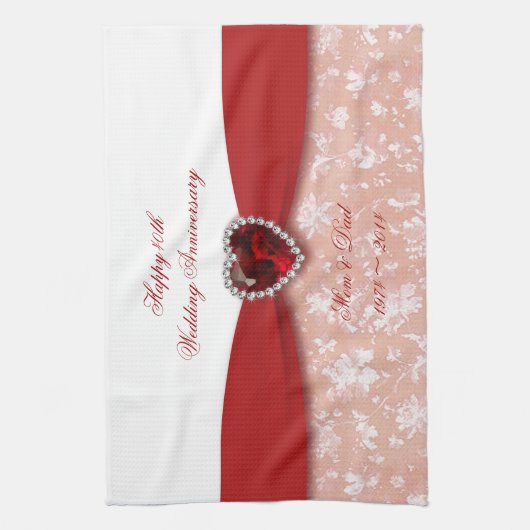 Damask 40th Wedding Jubileum Design Theedoek (Verticaal)