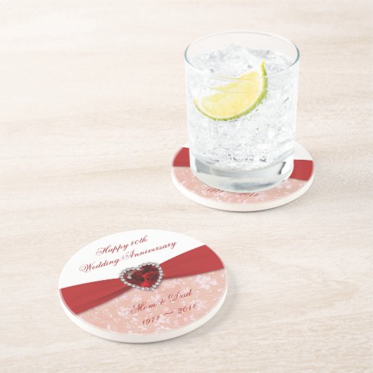 Damask 40th Wedding Jubileum Design Zandsteen Onderzetter (Zijkant)