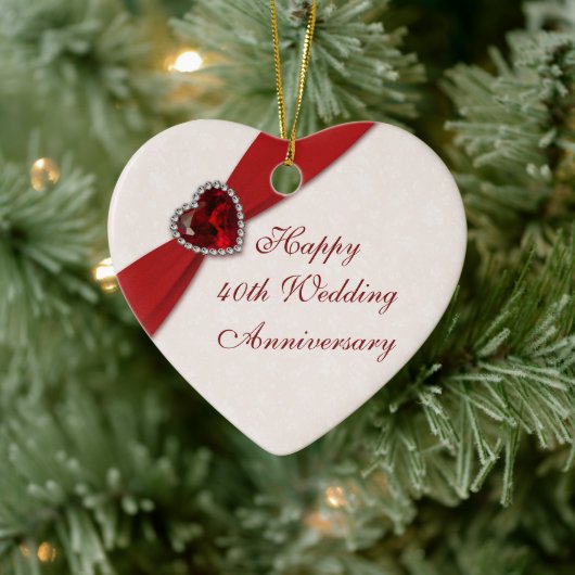 Damask 40th Wedding Jubileum Heart Ornament (Boom)