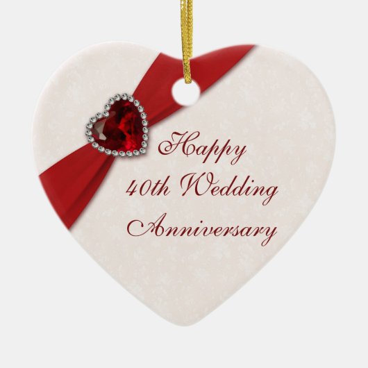Damask 40th Wedding Jubileum Heart Ornament (Voorkant)