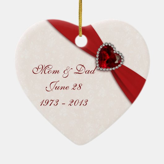 Damask 40th Wedding Jubileum Heart Ornament (Achterkant)