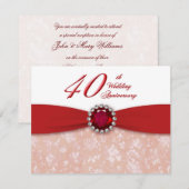 Damask 40th Wedding Jubileum Invitation Kaart (Voorkant / Achterkant)