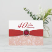 Damask 40th Wedding Jubileum Invitation Kaart (Staand voorkant)