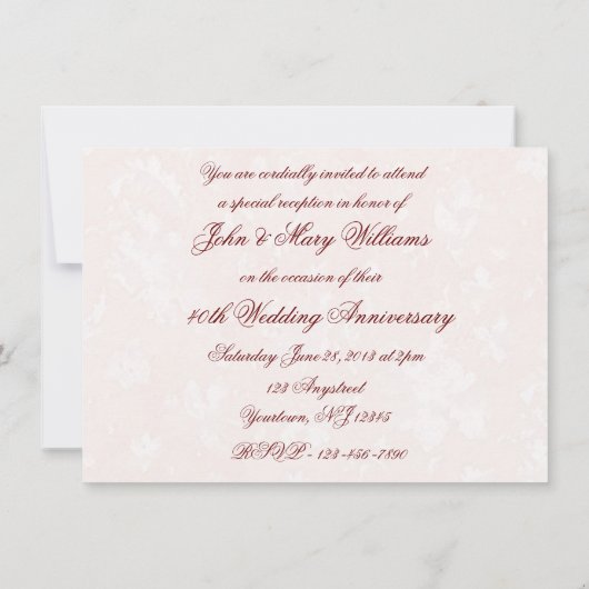 Damask 40th Wedding Jubileum Invitation Kaart (Achterkant)