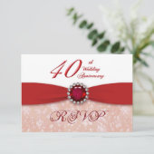 Damask 40th Wedding Jubileum Invitation Kaart (Staand voorkant)