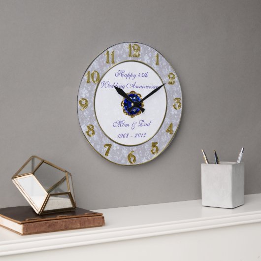 Damask 45th Wedding Jubileum Clock Grote Klok (Kantoor)