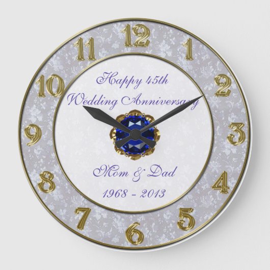 Damask 45th Wedding Jubileum Clock Grote Klok (Voorkant)