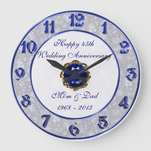 Damask 45th Wedding Jubileum Clock Grote Klok (Voorkant)