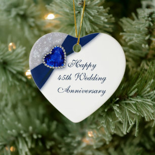 Damask 45th Wedding Jubileum Heart Ornament