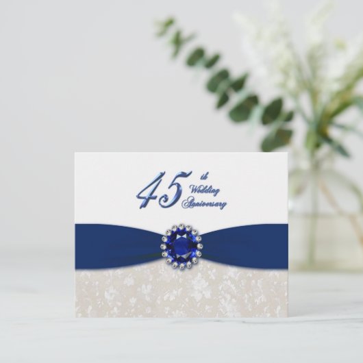 Damask 45th Wedding Jubileum Invitation Kaart (Staand voorkant)