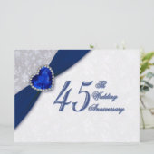 Damask 45th Wedding Jubileum Invitation Kaart (Staand voorkant)