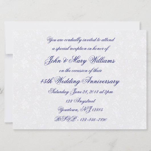 Damask 45th Wedding Jubileum Invitation Kaart (Achterkant)