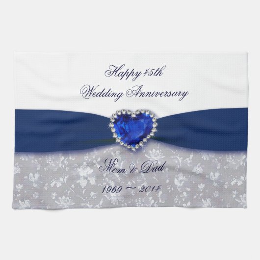 Damask 45th Wedding Jubileum Kitchen Towel Theedoek (Horizontaal)