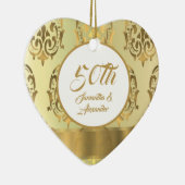 Damask 50th Golden bruiloft Jubileum Keramisch Ornament (Rechts)