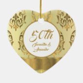 Damask 50th Golden bruiloft Jubileum Keramisch Ornament (Achterkant)