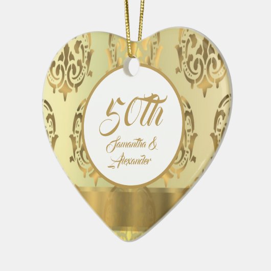 Damask 50th Golden bruiloft Jubileum Keramisch Ornament (Links)