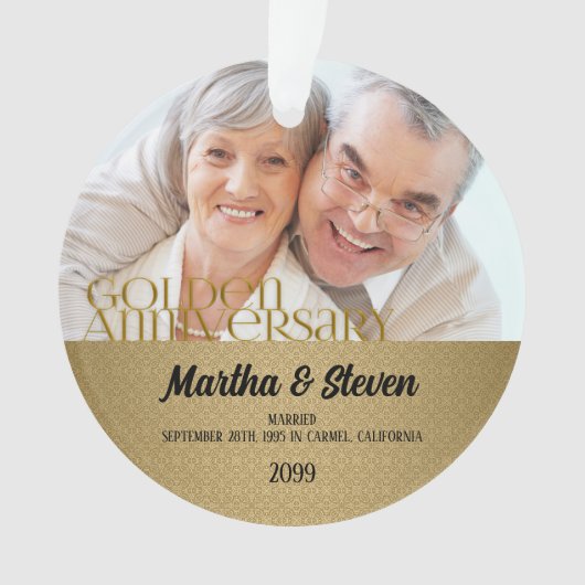Damask 50th Golden Jubileum Foto Kerstmis Ornament (voorkant)
