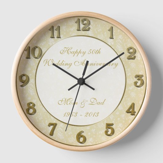 Damask 50th Wedding Jubileum Clock (Voorkant)