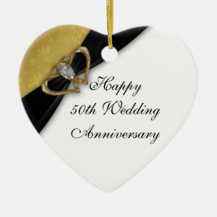 Damask 50th Wedding Jubileum Heart Ornament