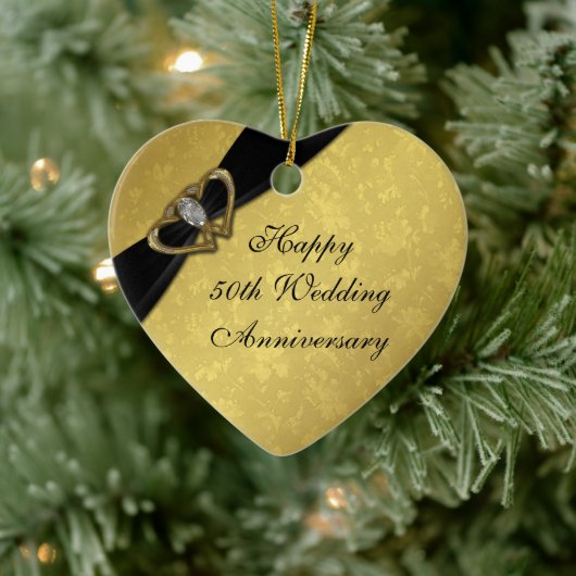 Damask 50th Wedding Jubileum Heart Ornament (Boom)