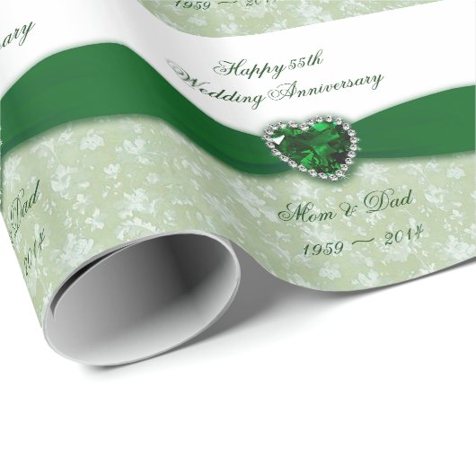 Damask 55th Wedding Jubileum Design Cadeaupapier (Rol Hoek)