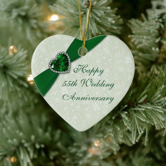 Damask 55th Wedding Jubileum Heart Ornament (Boom)