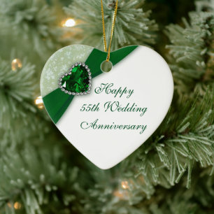 Damask 55th Wedding Jubileum Heart Ornament