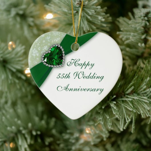 Damask 55th Wedding Jubileum Heart Ornament (Boom)