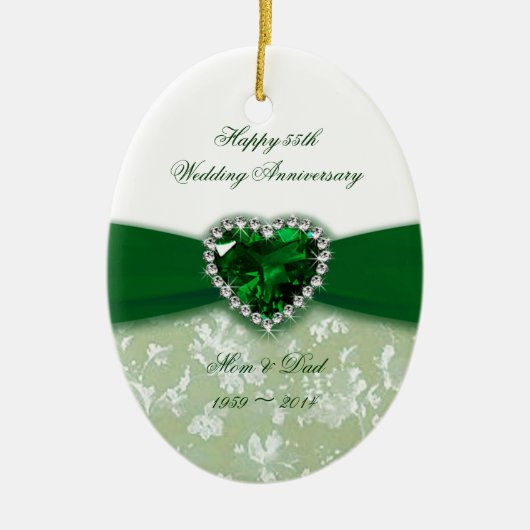 Damask 55th Wedding Jubileum Keramisch Ornament (Voorkant)
