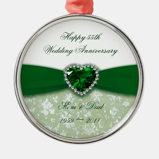 Damask 55th Wedding Jubileum Metalen Ornament (Voorkant)
