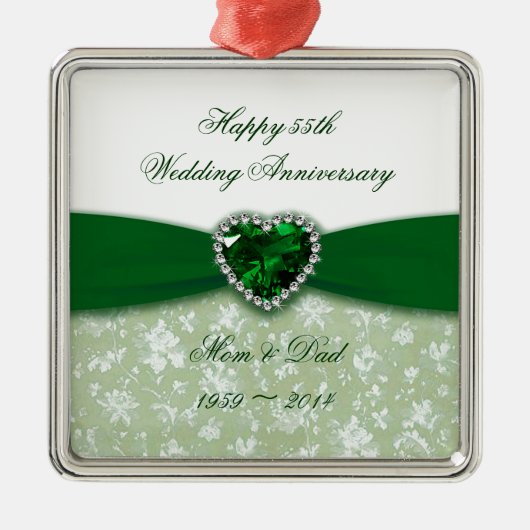 Damask 55th Wedding Jubileum Metalen Ornament (Voorkant)