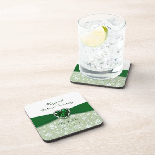 Damask 55th Wedding Jubileum Onderzetter (Rechterzijde)
