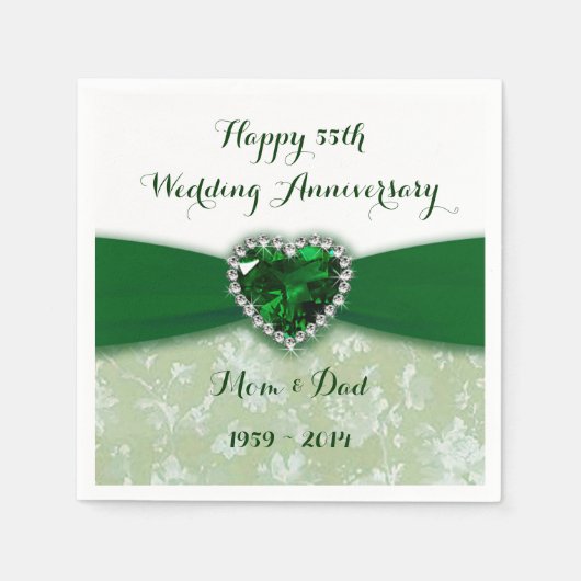 Damask 55th Wedding Jubileum Paper Napkins Servet (Voorkant)