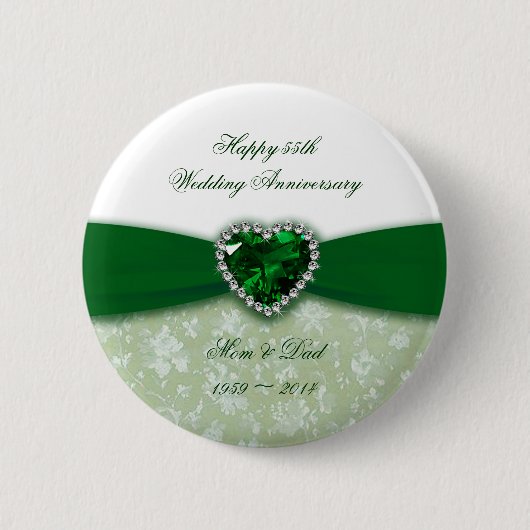 Damask 55th Wedding Jubileum Ronde Button 5,7 Cm (Voorkant)