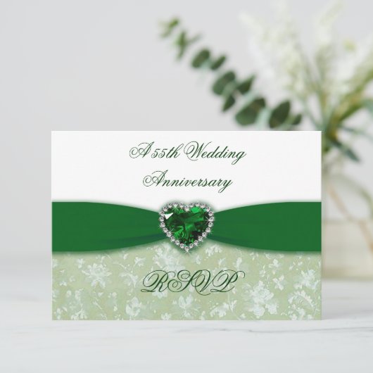 Damask 55th Wedding Jubileum RSVP Kaartje (Staand voorkant)